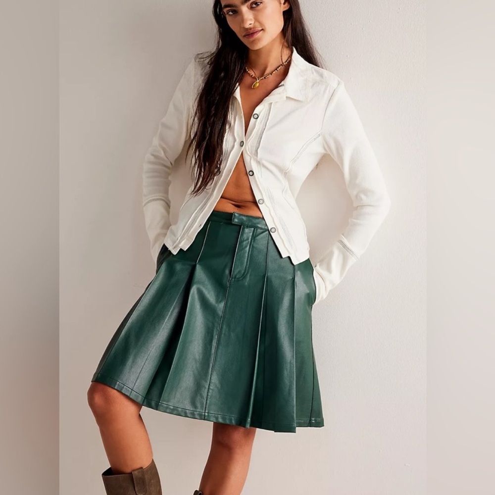 NWOT Free People We The Free Pleated Vegan Leather Skirt
